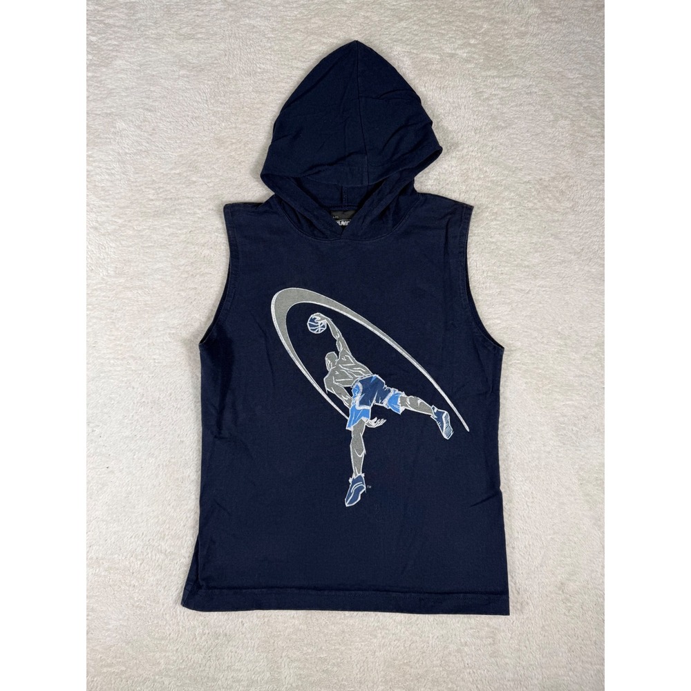 AND1 Sleeveless Hoodie Kids Size 7 Navy Blue Good Basketball Graphic Tank Top
